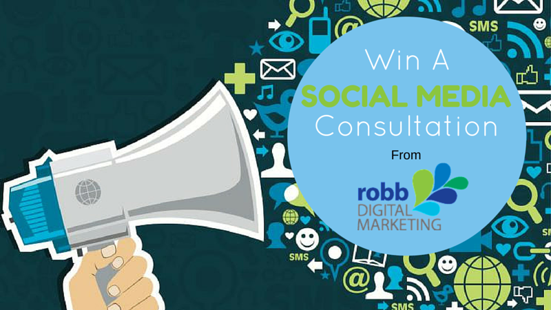 megaphone with text that reads Win a social media consultation with Robb Digital