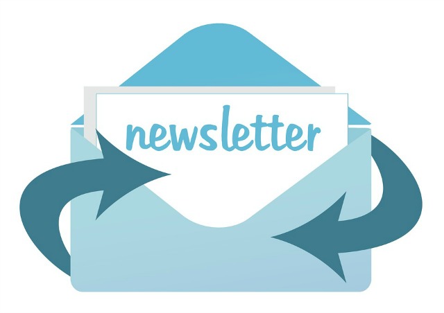 digital graphic of envelope with letter coming out of it saying Newsletter