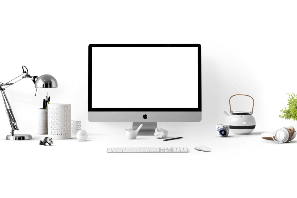 iMac desktop with a blank screen