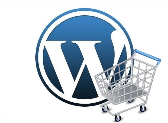 wordpress logo with a shopping cart overlay on top