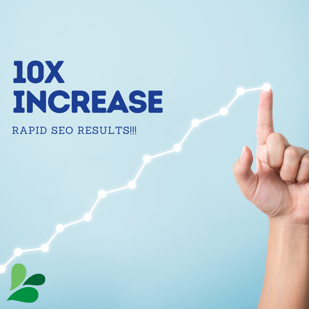 finger pointing upward on a graph with 10x increase rapid seo results text overlay
